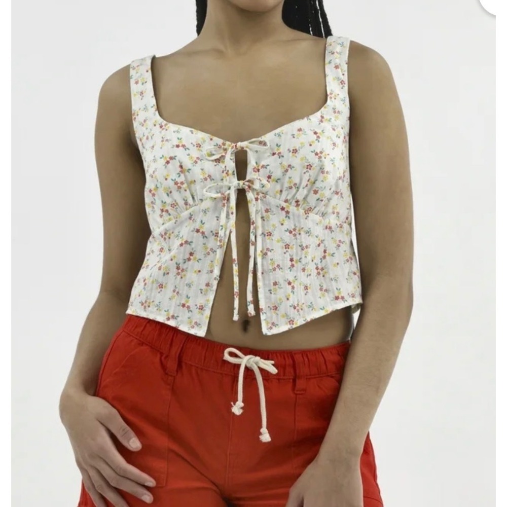 No Boundaries Floral Tie Front Cropped Tank Top White XL 16-18 New Y2K Coquette